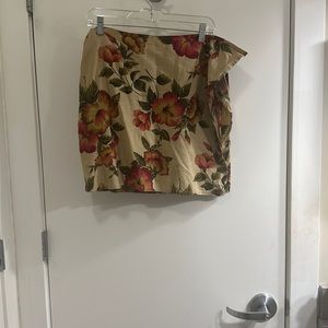 Express vintage wrap floral red green and tan mini skirt, large